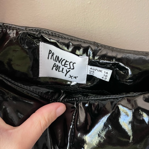 Princess Polly Moyra Black Faux Patent Leather Vinyl Pants Cropped High Rise 10 - Picture 3 of 3
